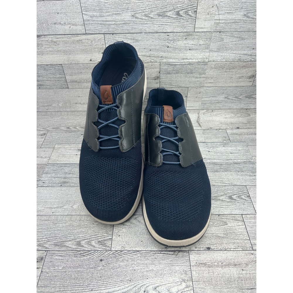 OluKai Makia Ulana Men Sz 12 Deep Navy Leather Mesh Drop-In Heel Sneakers